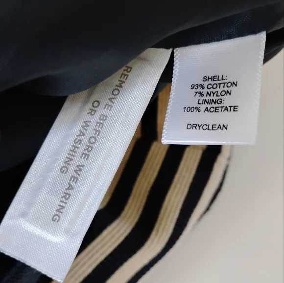 LOFT Cotton Blend Woven Navy Blue Cream/Tan Striped Pencil Skirt Classic Size 10 - Picture 16 of 16